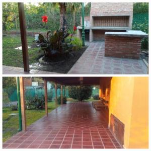 two pictures of a brick walkway and a bench at La Ilusión in Campos Salles