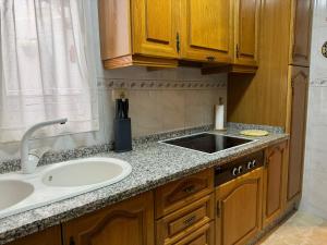 eine Küchentheke mit Spüle und Spüle in der Unterkunft Apartamento Buen Pastor con parking gratuito in Córdoba + 30 Fotos