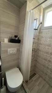 a bathroom with a toilet and a shower at Apartman “ Ismar “ in Travnik