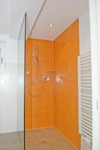 a bathroom with a shower with a glass door at Apartment Reiterer in Vallarga