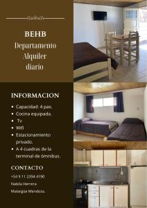 a flyer for a room with two beds and a table at BEHB Departamento in Malargüe +1 photo