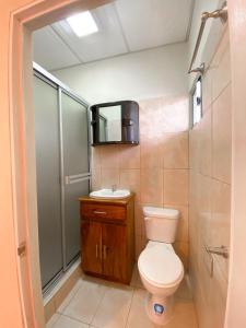 a bathroom with a toilet and a sink at MARIA III HOSTAL in Juayúa