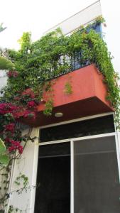 um edifício com uma janela com flores em la casa de juanpi em Atlixco