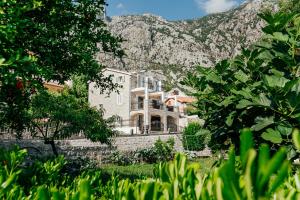 a large house in front of a mountain at Holiday Home Amanda Hollick in Kotor