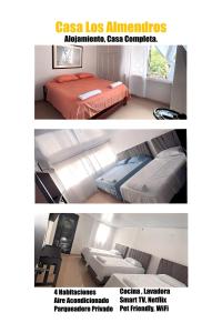 two pictures of a room with two beds at Casa Los Almendros, Valledupar casa completa in Valledupar