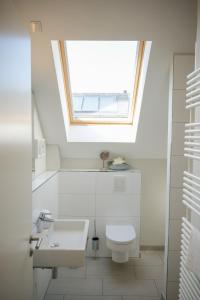 ハイリゲンハーフェンにあるOstsee - Appartement "Pier 76" im Strand Resortのバスルーム(トイレ、天窓付)