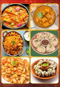un collage de cuatro fotos de diferentes platos de comida en GREEN DANDI HOMESTAY en Rishīkesh