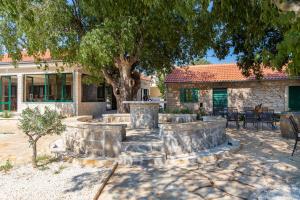 a yard with a tree and a house at Tosic Estate - Villa, Vineyards and Winery in Razvođe +49 photos