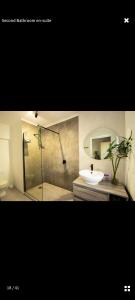 a bathroom with a sink and a shower and a mirror at 1 Croft Cottage, in Knysna