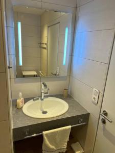ein Bad mit einem Waschbecken und einem Spiegel in der Unterkunft Appartement Inntalblick in Pill