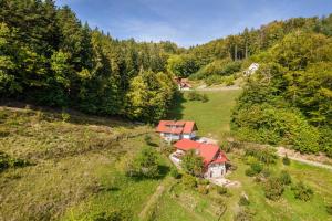 una vista aérea de una casa en un campo en Haus Wiesenruhe, en Seebach