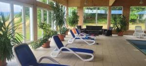 una stanza con sedie, piscina e piante di Anna Altreichenau a Neureichenau