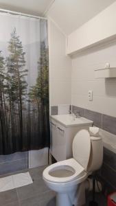 La salle de bains est pourvue de toilettes, d'un lavabo et d'une fenêtre. dans l'établissement Apartmány Orlová - ubytování v soukromí, à Orlová