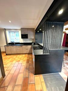 a large kitchen with stainless steel appliances and a wooden floor at Villa élégante à Méjannes-lès-Alès avec piscine privée in Méjannes-lès-Alès