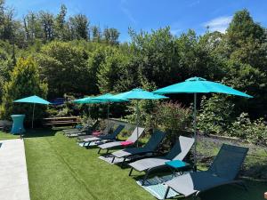 a row of chairs and umbrellas on the grass at Villa Moncoeur in Remiremont