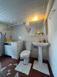 a bathroom with a toilet and a sink at Burgweg Ferienwohnung in Veringenstadt