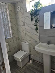 a bathroom with a toilet and a sink at Fife House - Welcome Short Stays in Derby +13 photos