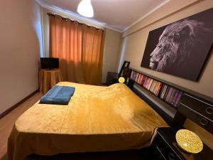 - une chambre avec un lit et un grand écran dans l'établissement Quarto privativo perto Centro Porto, à Porto