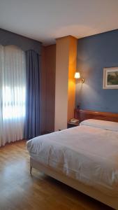 um quarto de hotel com uma cama e uma janela em Hotel Las Moreras em León