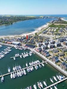 an aerial view of a marina with boats at Ostsee - Appartement Nr 25 "Godetied" im Strand Resort in Heiligenhafen