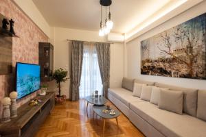 Blue Ark Acropolis Compass في أثينا: غرفة معيشة مع أريكة وتلفزيون