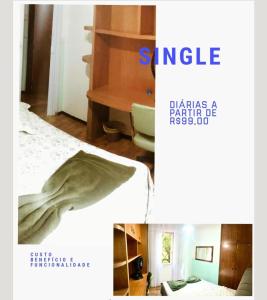 une photo d'une chambre avec un lit et une table dans l'établissement American Hostel, à Joinville