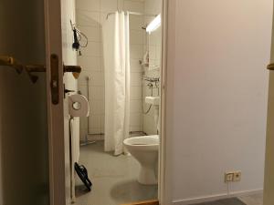 een witte badkamer met een toilet en een wastafel bij Pet-friendly 4 Bed Apt in Turku with Park views in Turku