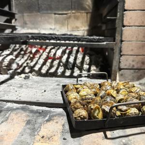 a grill with a bunch of sausages and other foods at Hotel El Águila in Utebo