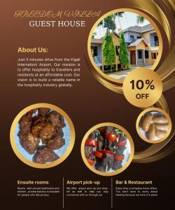 a flyer for a guest house with plates of food at Freedom Homes Kigali in Kigali