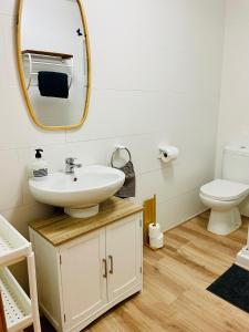 uma casa de banho com um lavatório e um espelho em CASA DE LA BODEGA em L'Espluga de Francolí