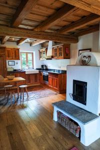 uma cozinha com lareira no meio de uma sala em Holiday Home st martin chalets-1 by Interhome em Sankt Martin