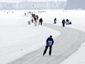 a group of people walking in the snow at Holiday Home Hůrka by Interhome in Horní Planá