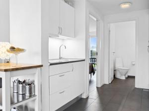 FjerritslevにあるApartment Helemine - 400m from the sea in NW Jutland by Interhomeの白いキッチン(シンク、トイレ付)