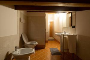 a bathroom with a toilet and a sink and a mirror at Dimore Al Borgo 4 in Montagnana