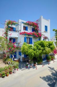 un edificio con muchas plantas y flores en Rena Valetta Studios, en Naxos Chora