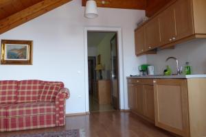 a living room with a couch and a kitchen at Residence La Terrazza in Caldaro