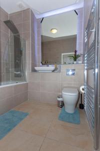 a bathroom with a toilet and a shower and a sink at One Bedroom Apartment Smethwick Flat 308 in Birmingham