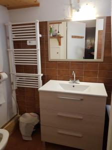 a bathroom with a sink and a mirror and a toilet at Studio 4 couchages Risoul cœur de la station in Risoul