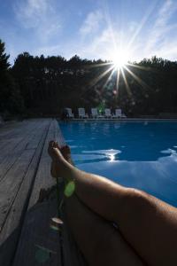 a person laying on the edge of a swimming pool at CAMPING MUNICIPAL LA SAPINETTE in Quillan
