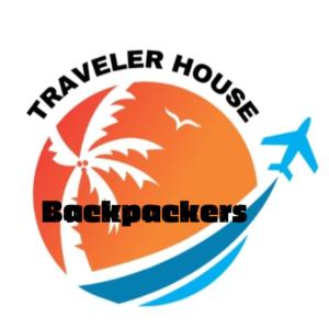 ein Logo für ein Hawker-Haus mit einer Palme und einem Flugzeug in der Unterkunft Traveler House in Dimapur