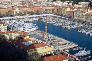 an aerial view of a marina with boats in the water at "Le Zen" by EnjoyNice, central spacious apartment with Airco, beach at 10 min in Nice