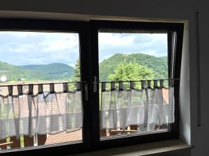 a window with a view of a mountain at Weitblick 1 in Amorbach