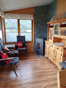 霍亨陶恩的住宿－Ferienhaus Messner，客厅设有壁炉和炉灶。