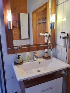 霍亨陶恩的住宿－Ferienhaus Messner，一间带水槽和镜子的浴室