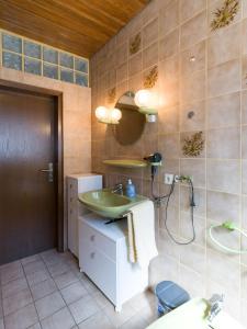 un bagno con lavandino e doccia di Ferienwohnung Haus Nahetal a Gonnesweiler Altre 30 foto