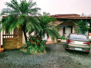 a car parked in front of a house with a palm tree at quarto 03 triplo econômico bwc exclusivo corredor in Penha