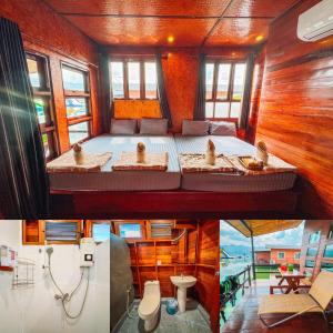 2 Bilder eines Zimmers mit einem Bett und einem Bad in der Unterkunft เดอะวอเตอร์ปาร์ครีสอร์ท- The Water Park Resort in Ban Laem Mong Khoi