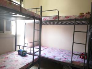 two bunk beds in a room with a bed at B&B Hostel in Dubai