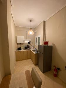 a small kitchen with a refrigerator and a sink at Balmoral Central Suite in Larisa