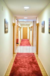 a corridor with a red carpet in a hallway at Hotel O Guerreiro in Ponte da Barca